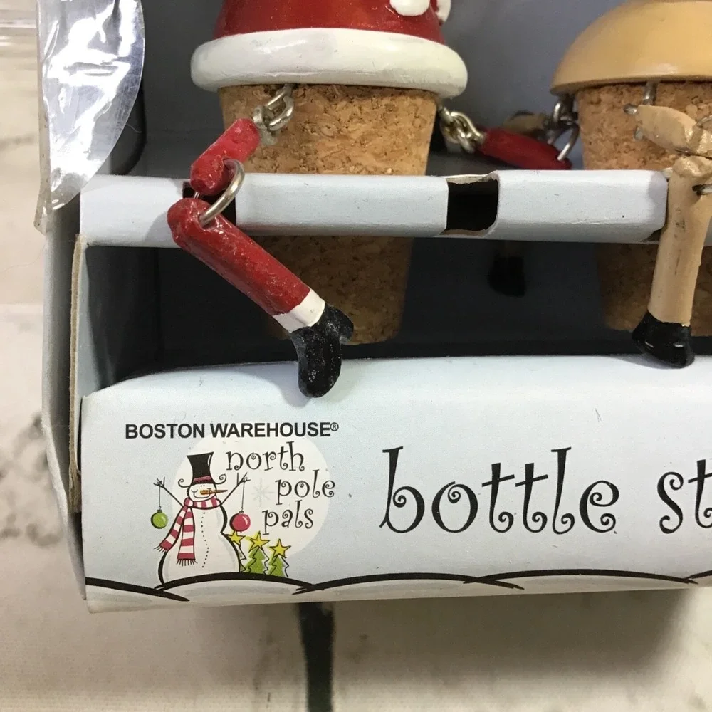 North Pole Pals Santa And Reindeer Bottle Stoppers Set Holiday Decor